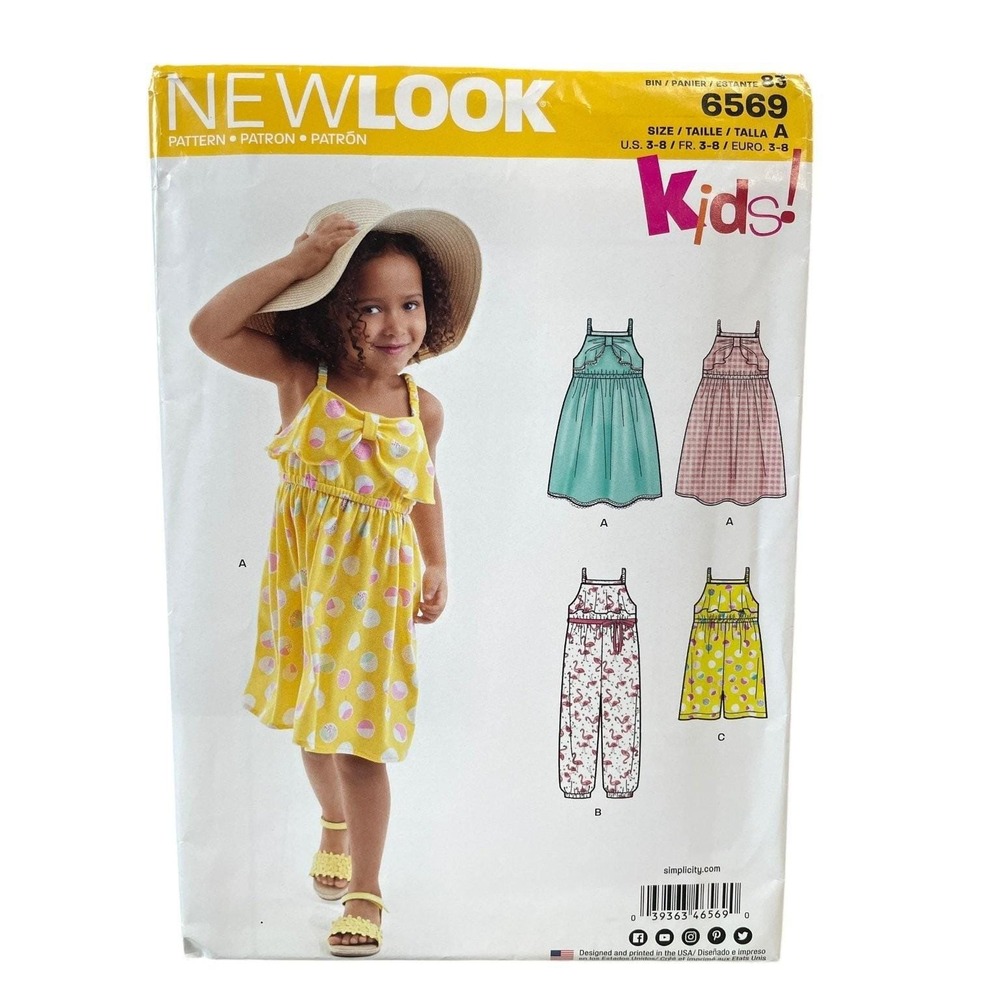 New Look 6569 Sewing Pattern Kids Size 3-8 Multicolor Dress Jumpsuit Shorts